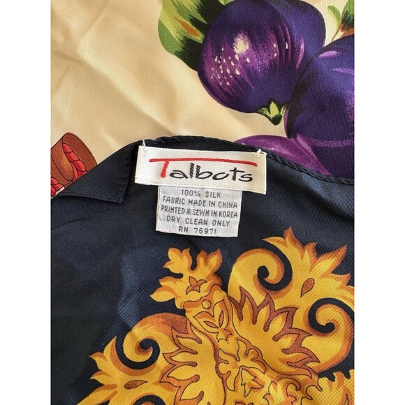 Talbots 100% Silk Navy Botanical Print 36” Square Scarf - Picture 7 of 7